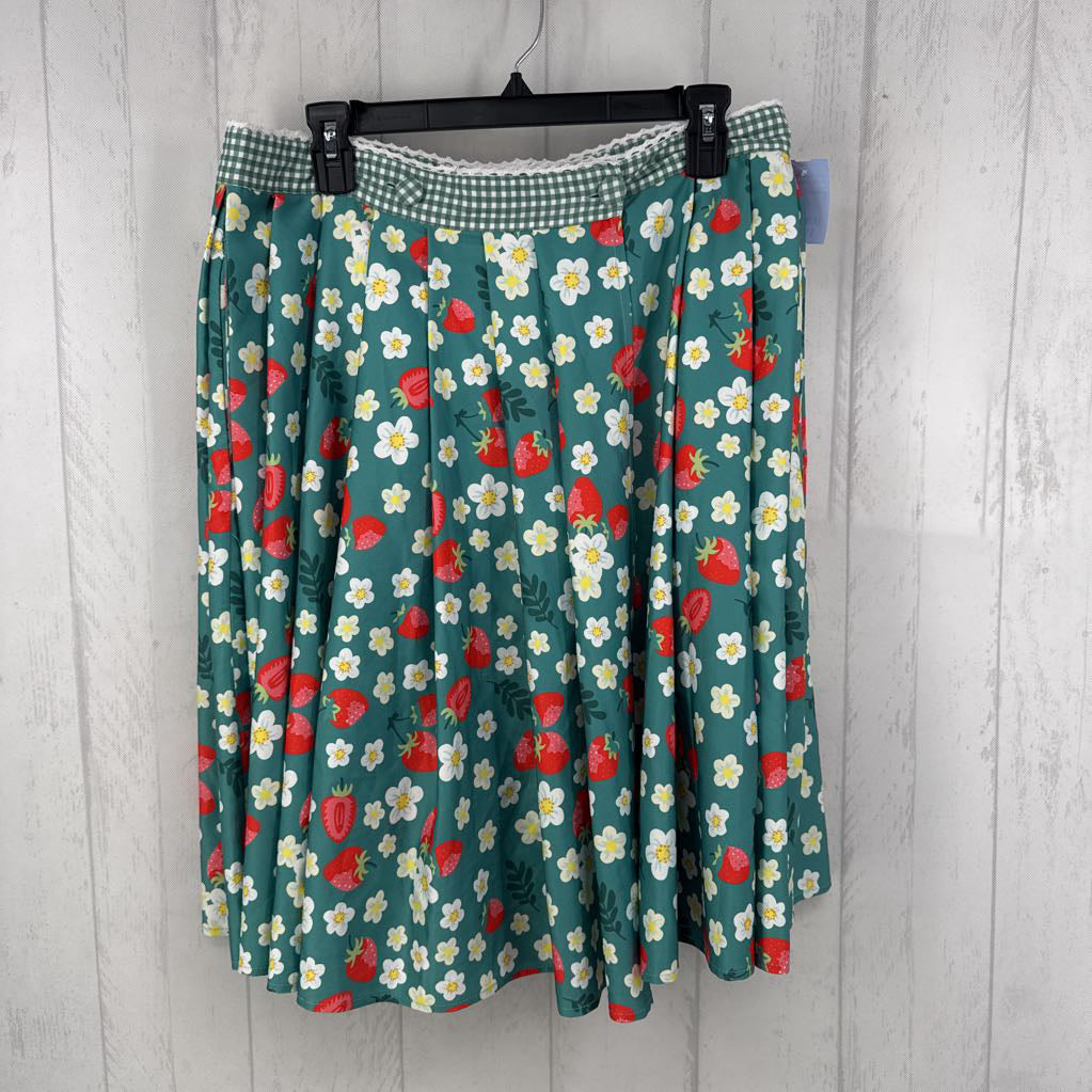 XL strawberry/flower pleated skirt