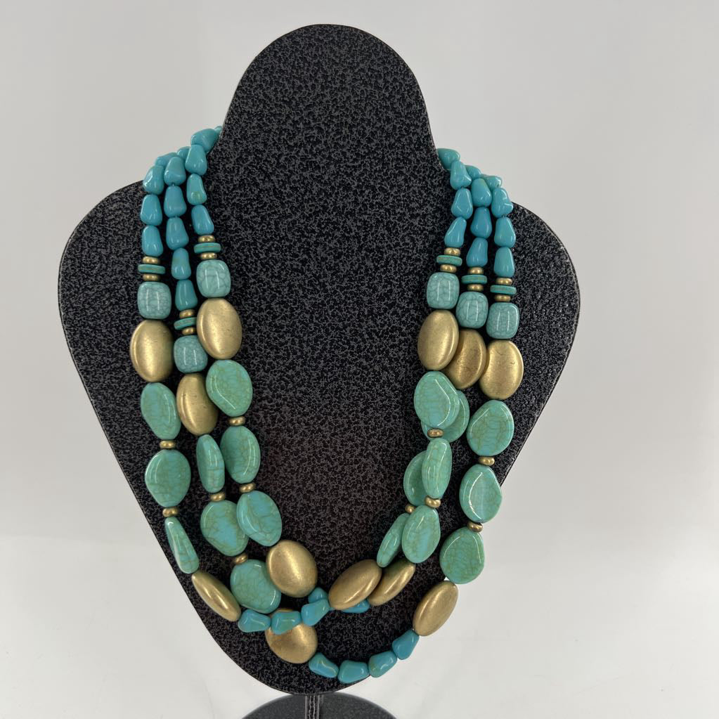 15" turquoise & gold stone multi-strand necklace