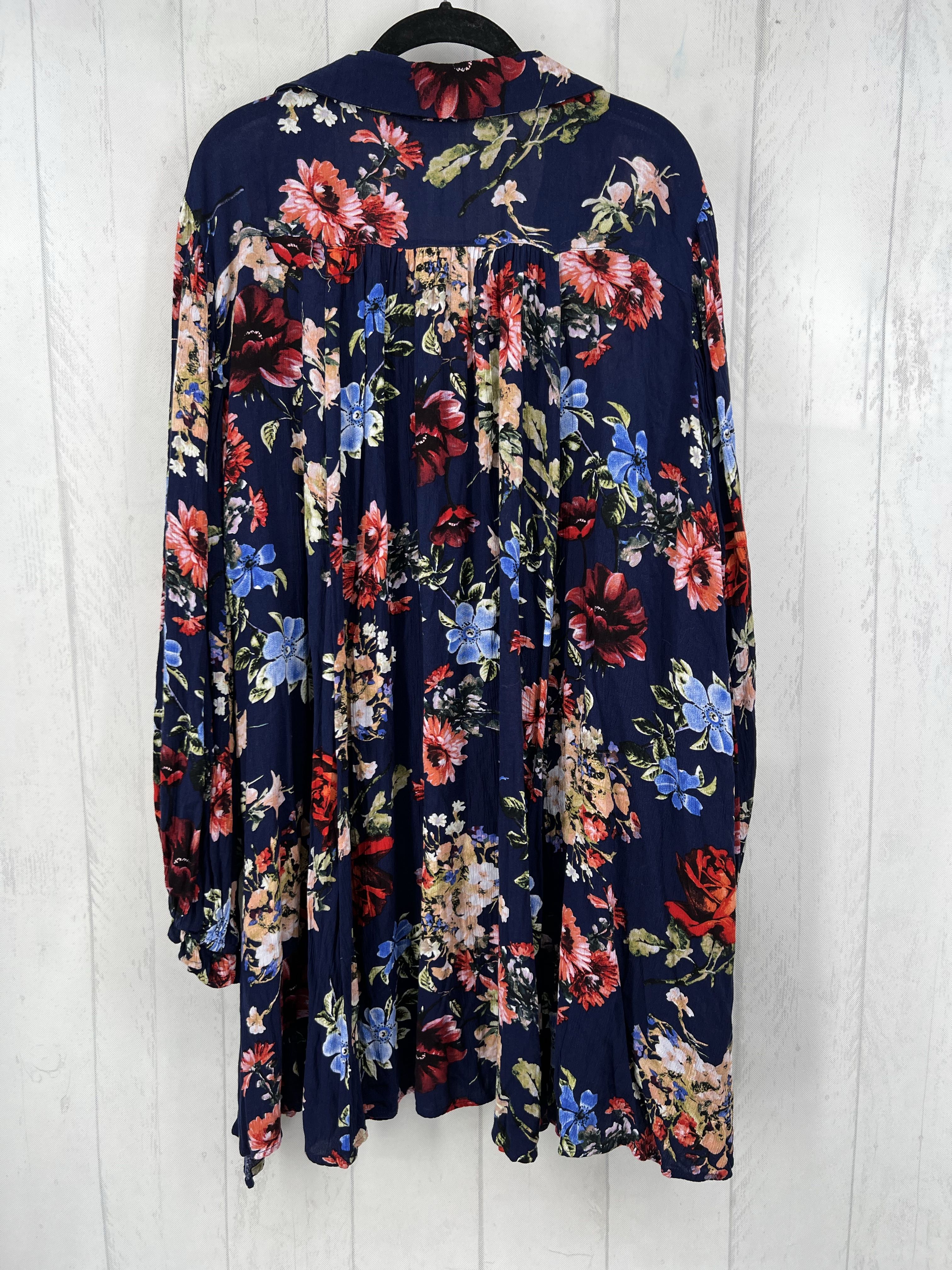 2XL flo print v-neck l/s babydoll top