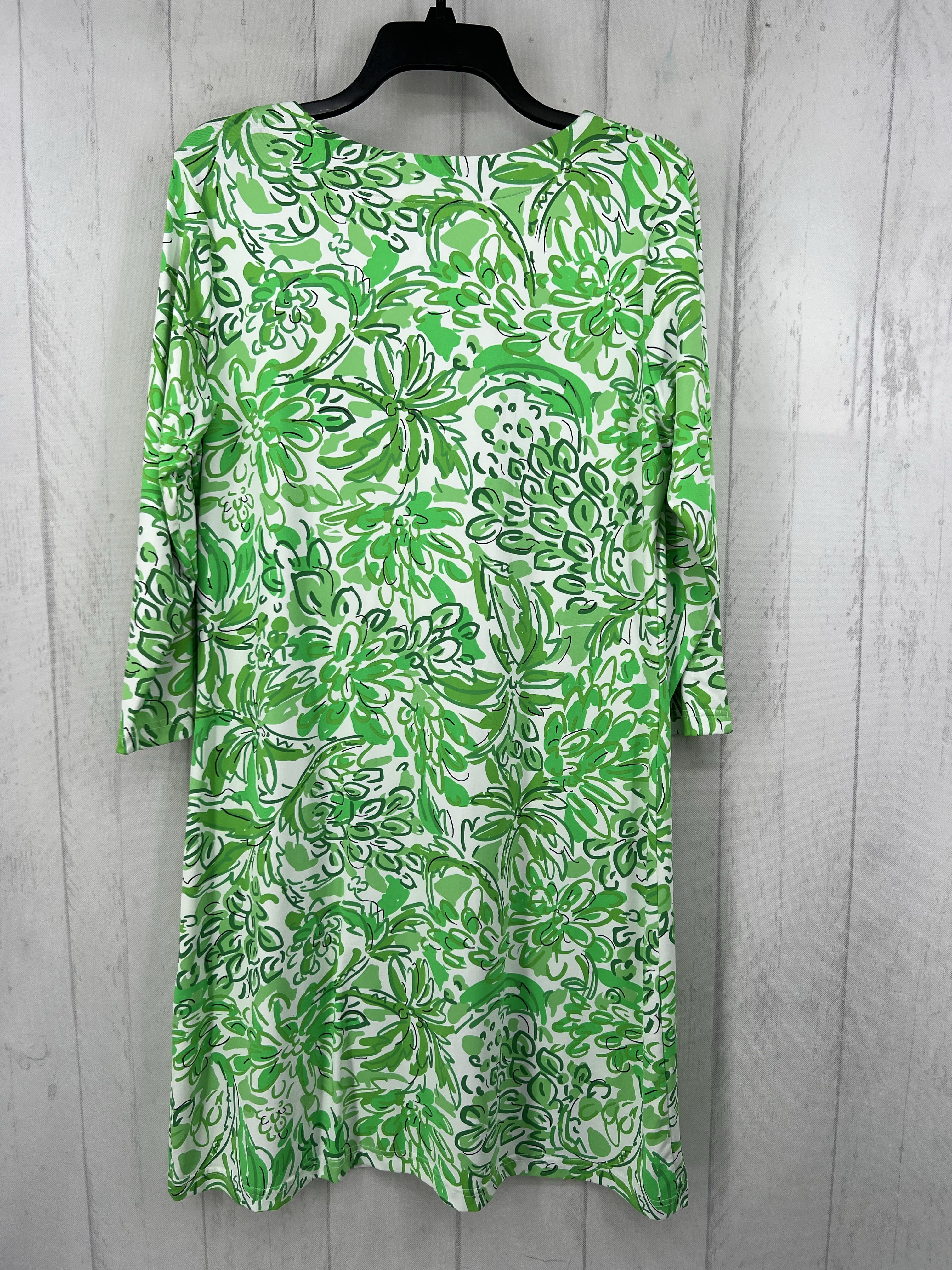 L printed split neck 3/4 slv dress