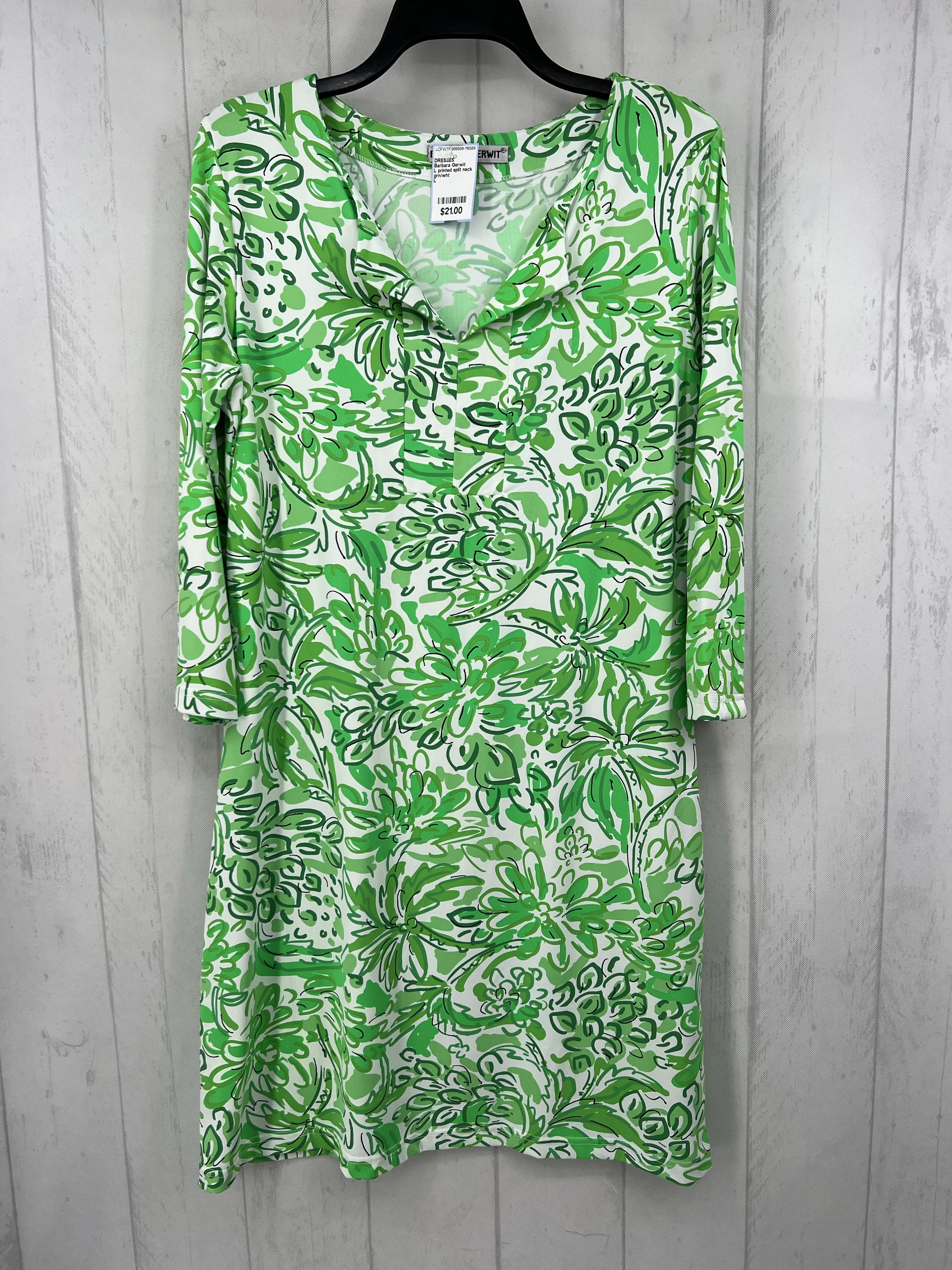 L printed split neck 3/4 slv dress