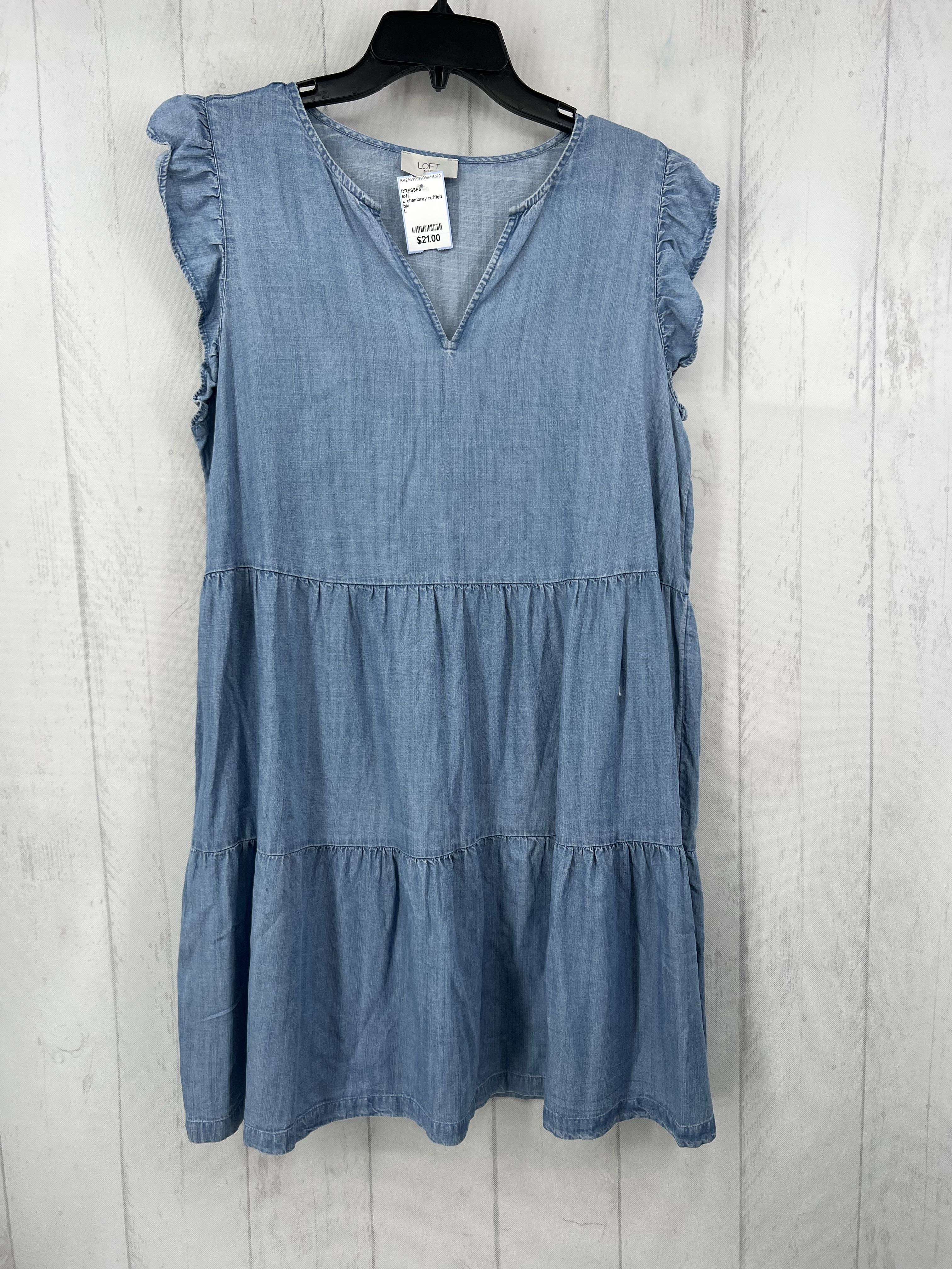 L chambray ruffled slv tiered dress