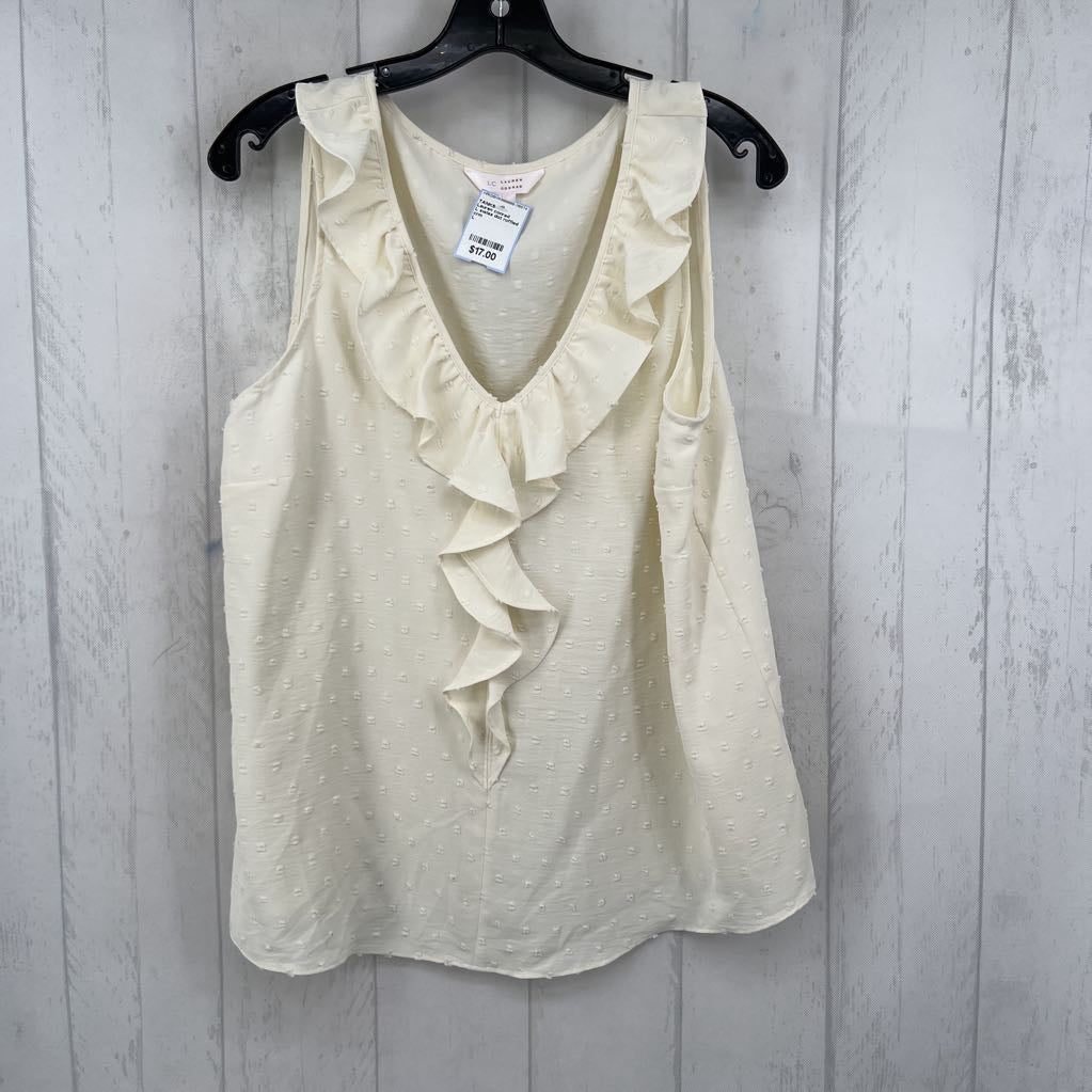 L swiss dot ruffled v-neck tank