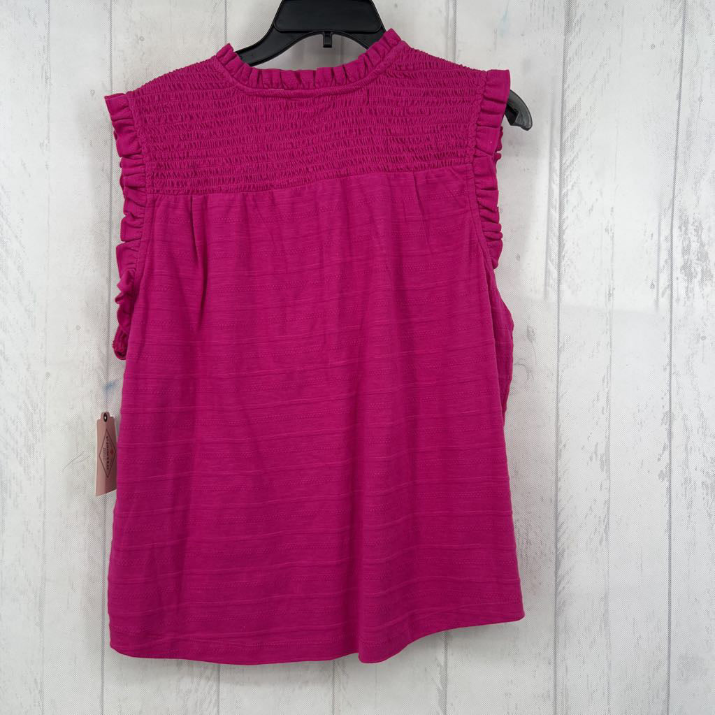 M smocked split neck tank