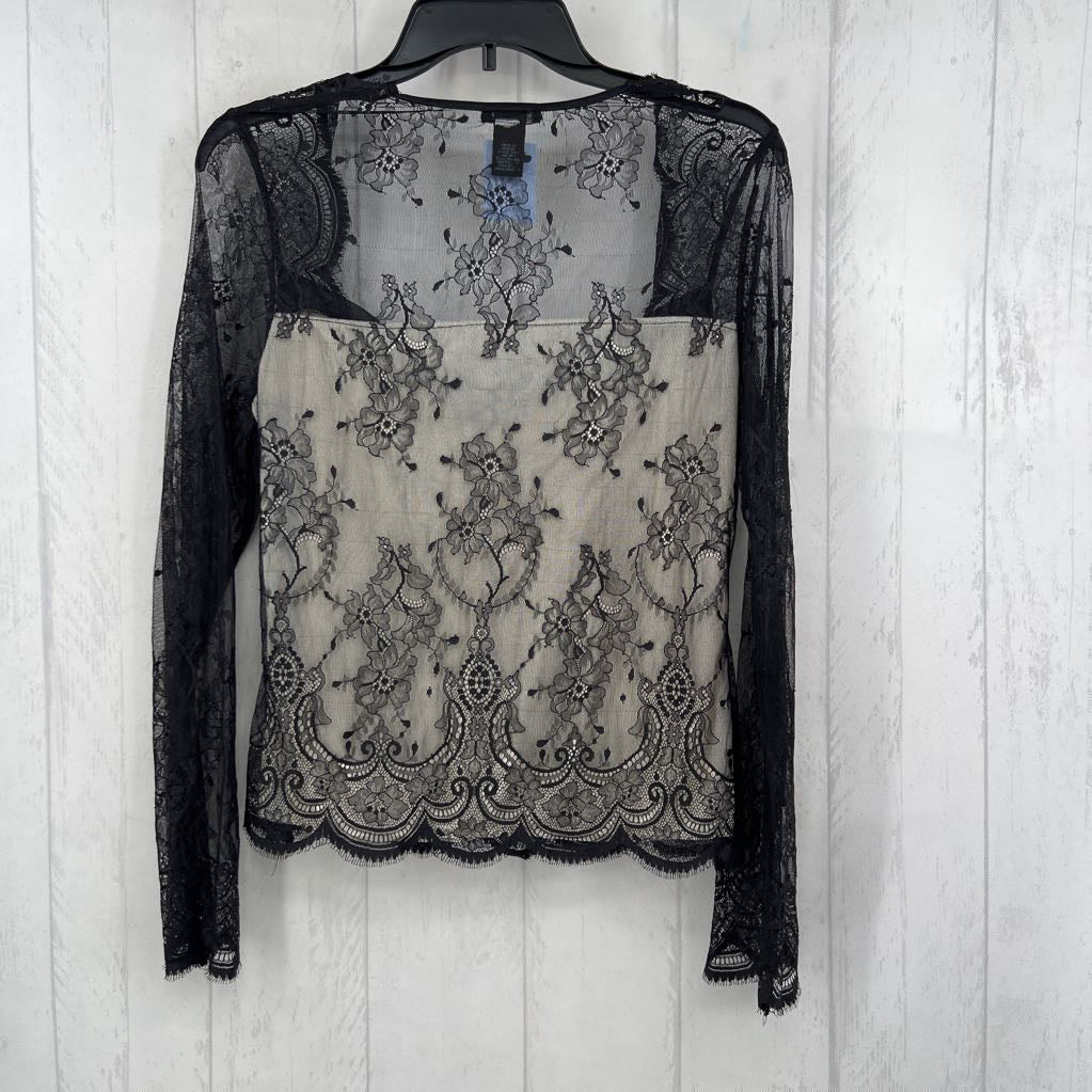 S lace v-neck l/s top