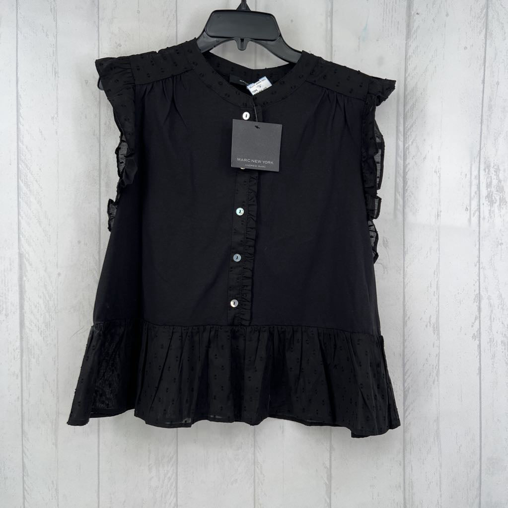 R49 L ruffled button front peplum top