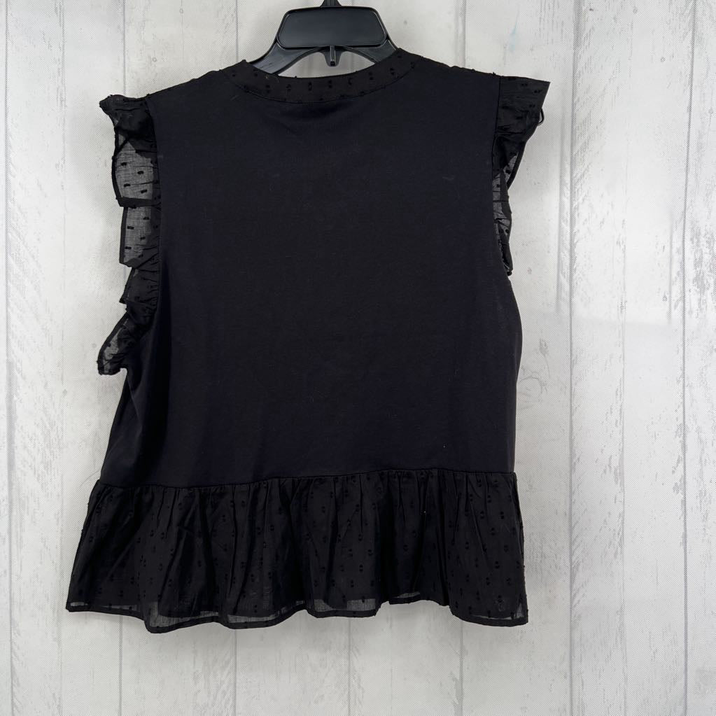 R49 L ruffled button front peplum top