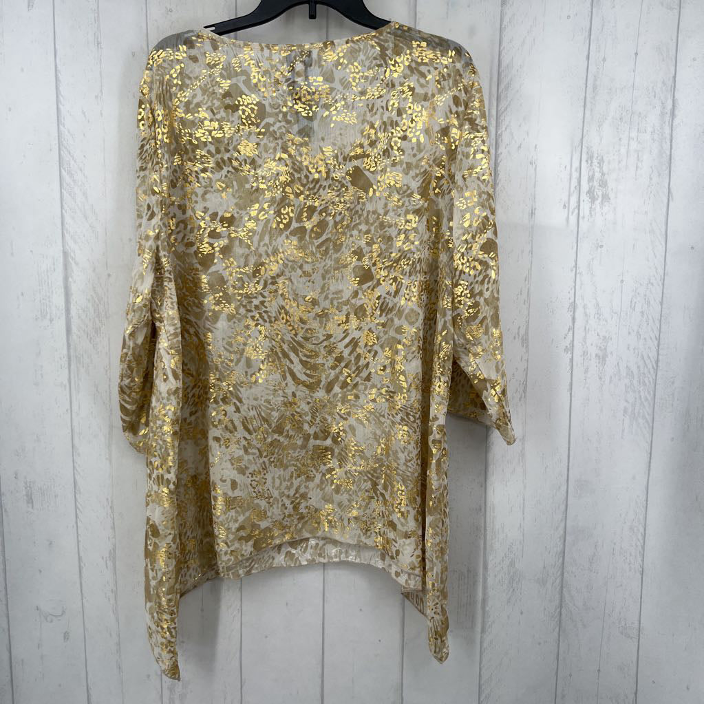 XL animal print asymetrical hem 3/4 slv top