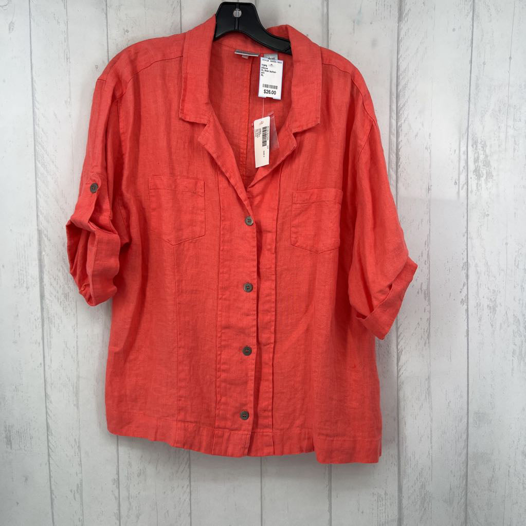 XL linen button down tab slv top