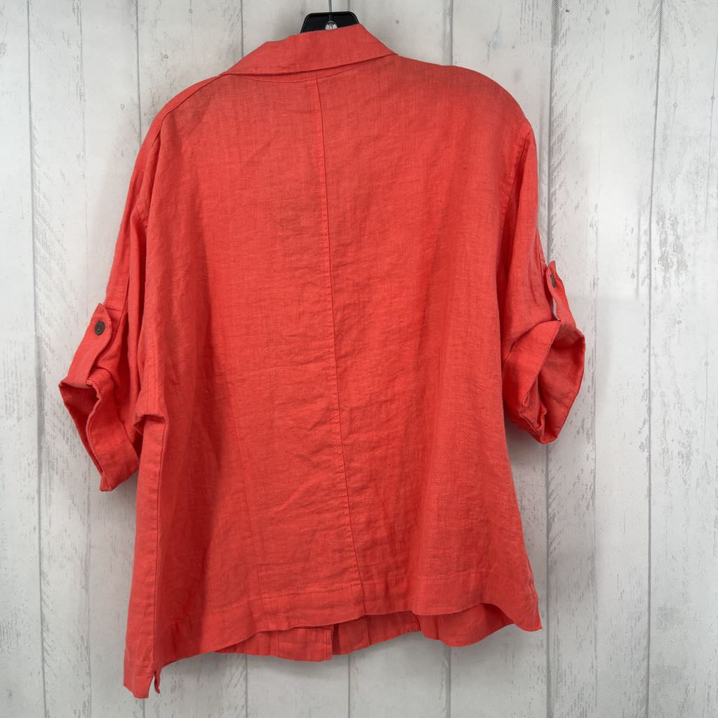 XL linen button down tab slv top