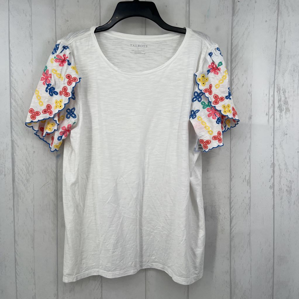 L flo embroidered slv tee s/s