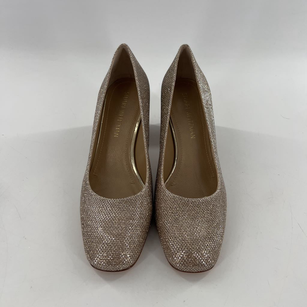 10 block heel glitter pumps