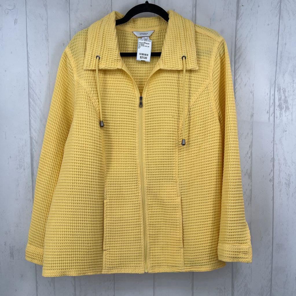 2X waffle knit zip-up jacket