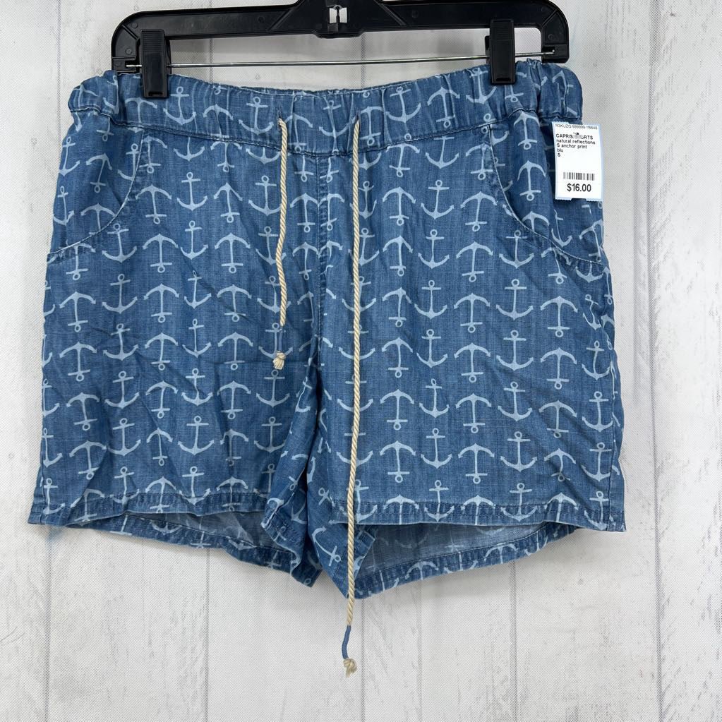 S anchor print chambray shorts