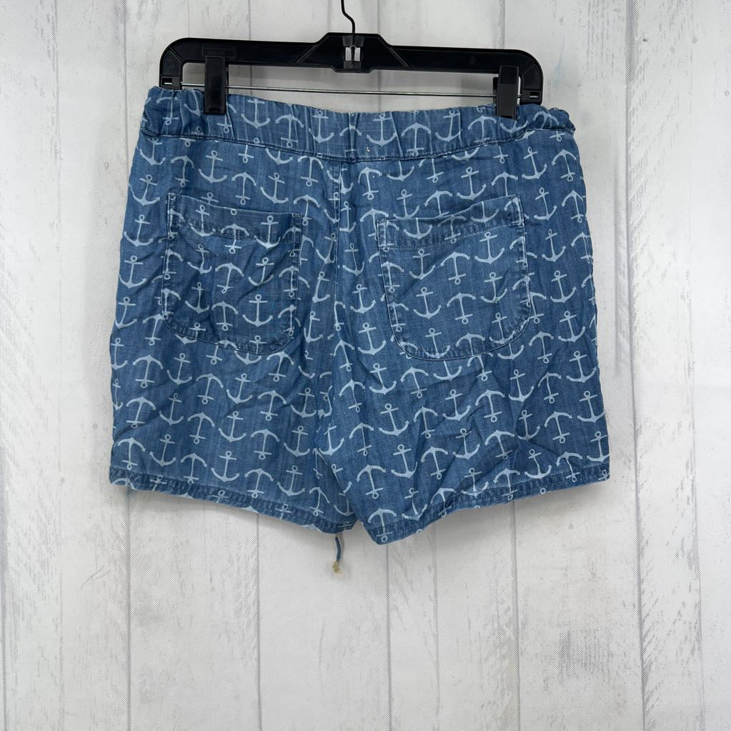 S anchor print chambray shorts