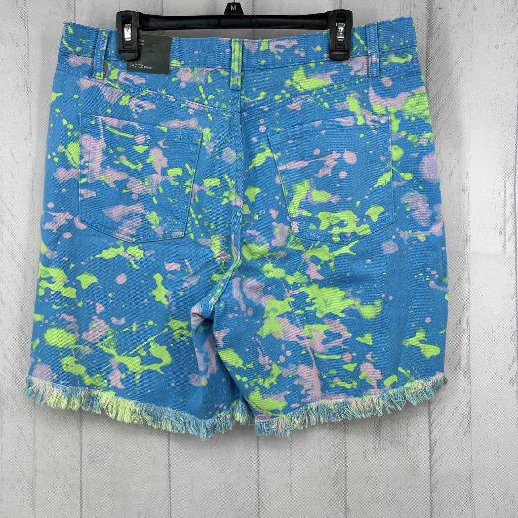 14 blue paint splatter jean shorts