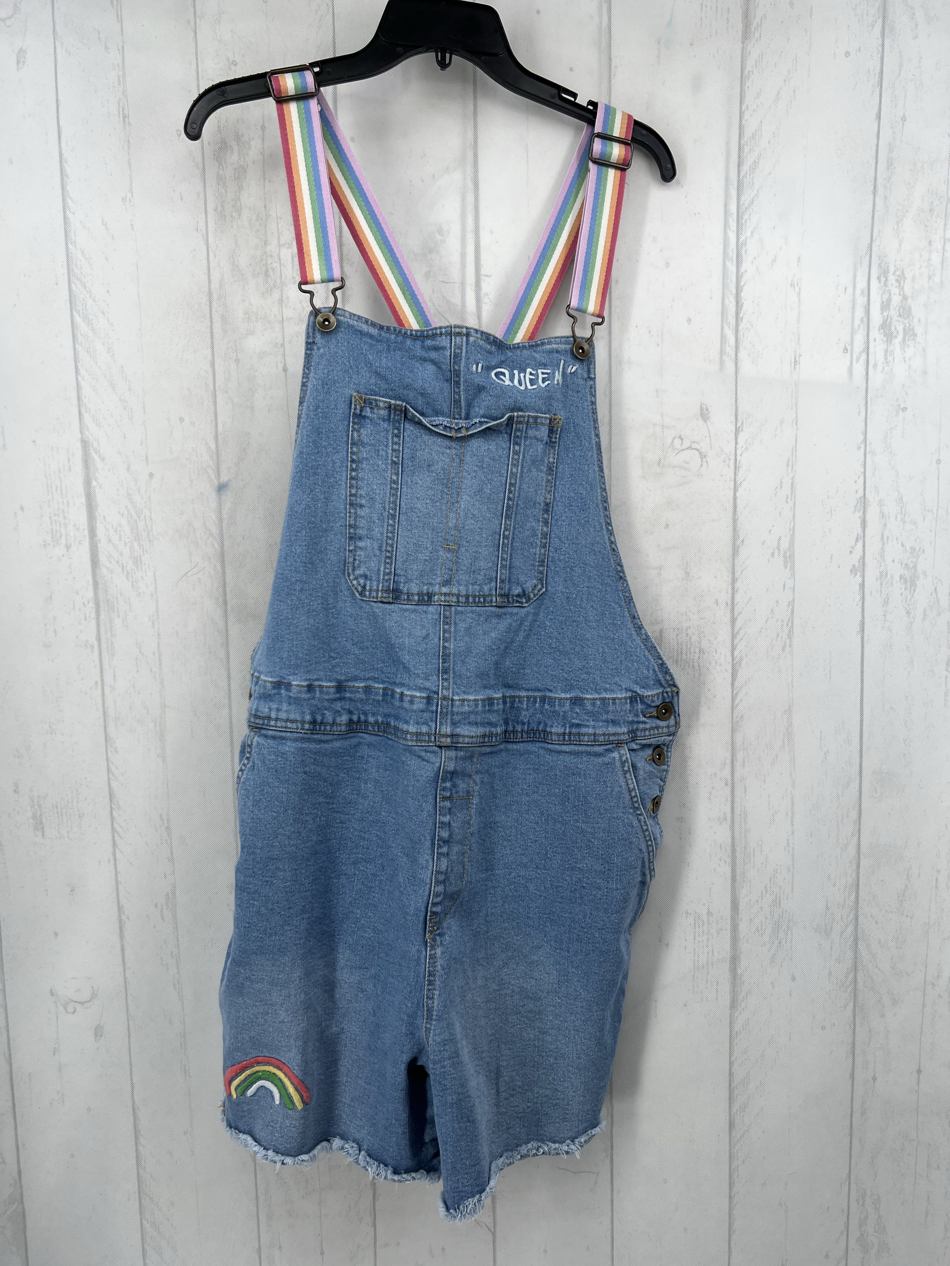 XL colorful strap denim overall shorts