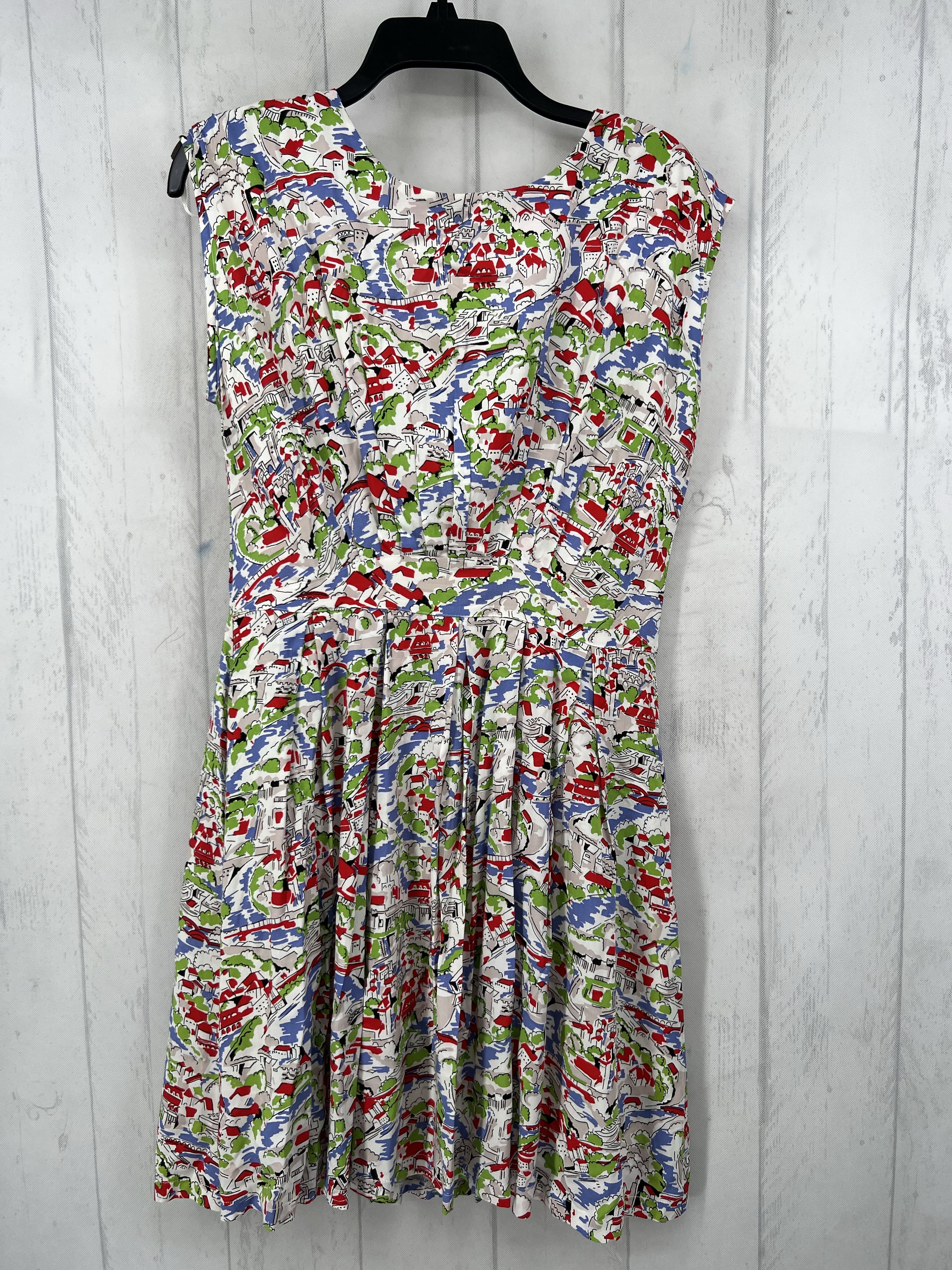 M printed back zip cap slv dress