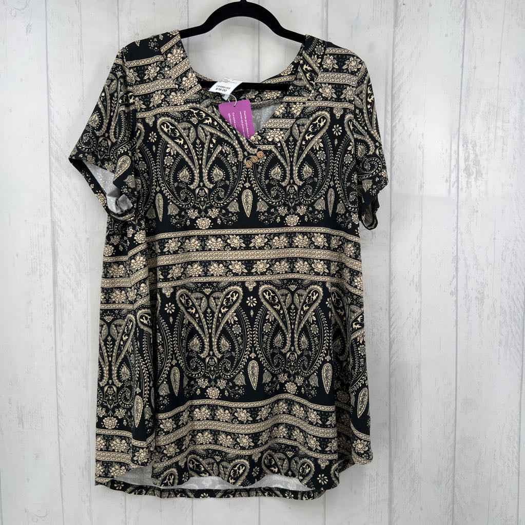3X paisley print v-neck s/s top