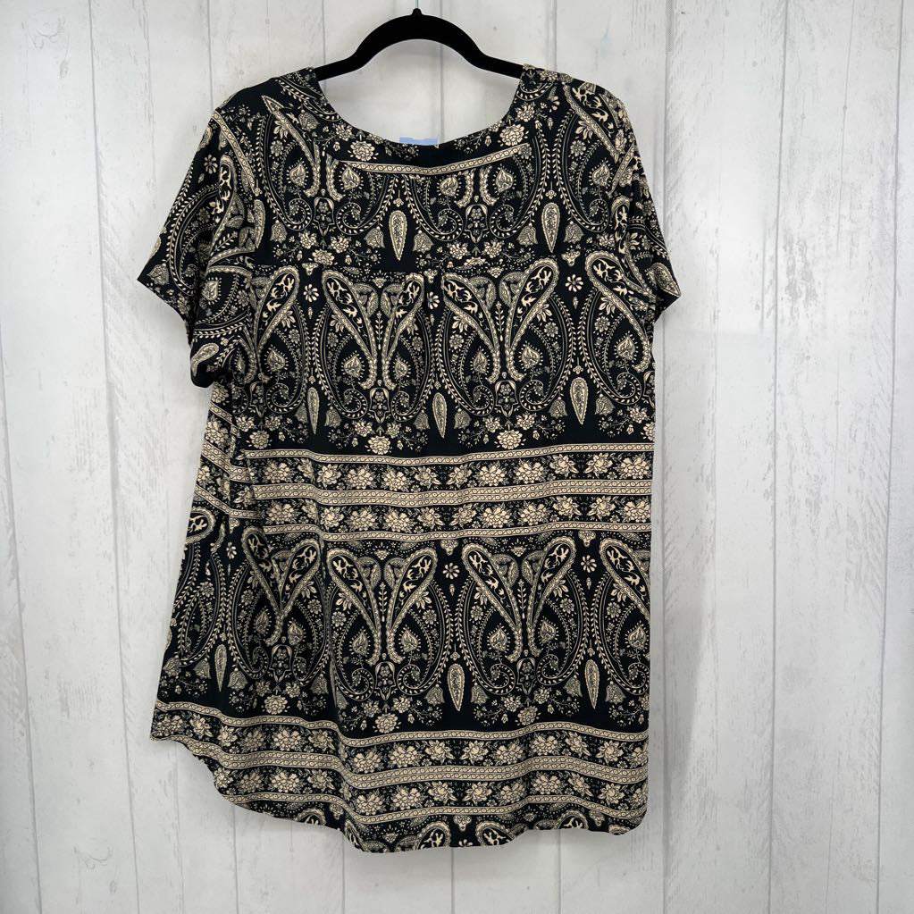 3X paisley print v-neck s/s top
