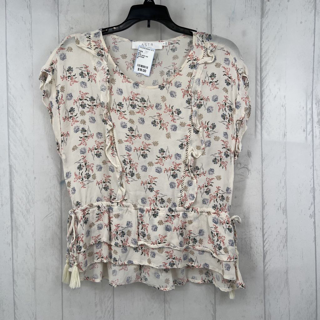 M flo print s/s peplum top