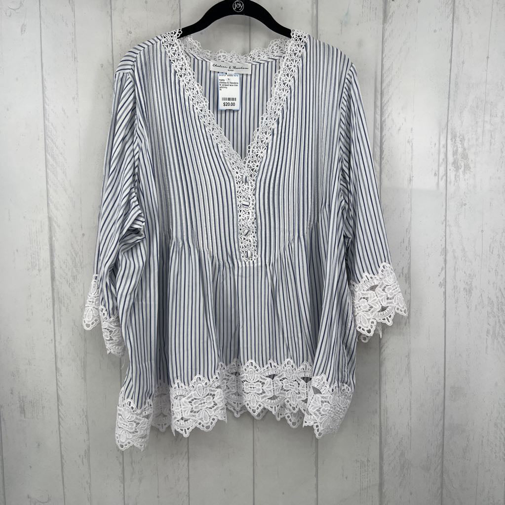 1X striped lace trim 3/4 slv top