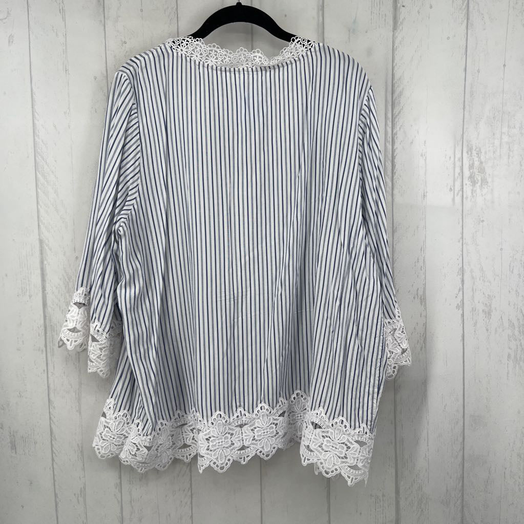 1X striped lace trim 3/4 slv top