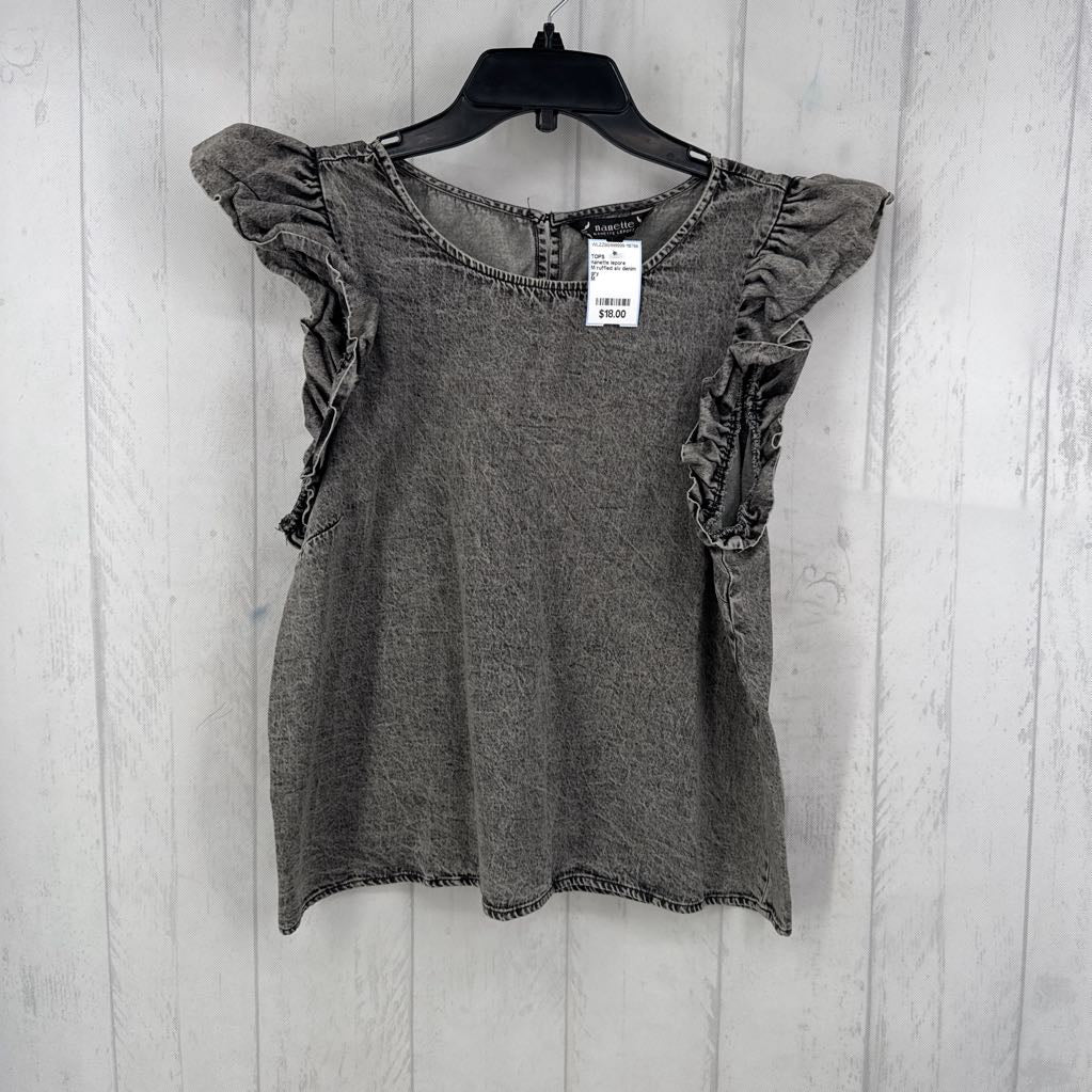 M ruffled slv denim top