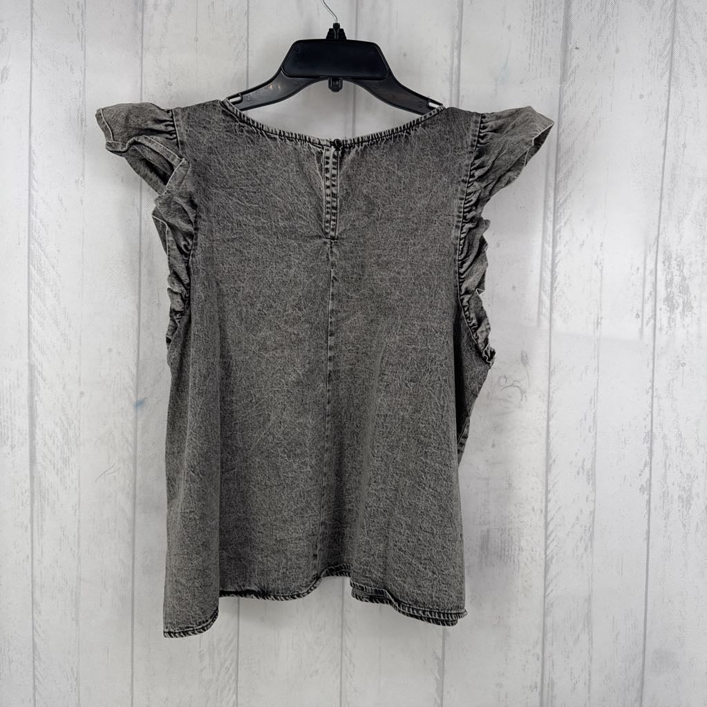 M ruffled slv denim top
