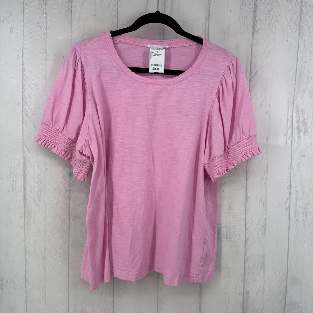 1X round neck smocked slv s/s tee