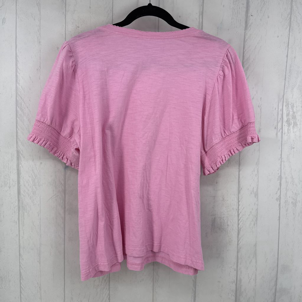 1X round neck smocked slv s/s tee