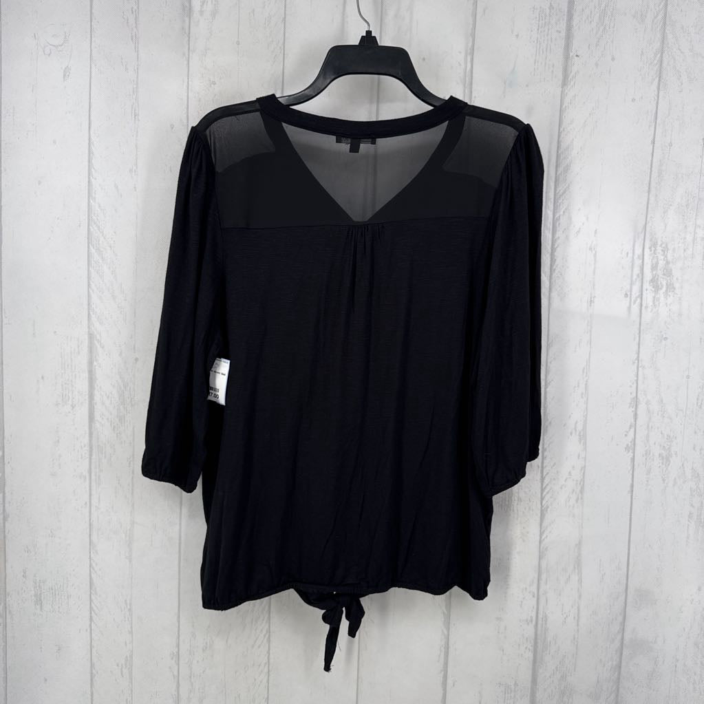 L button down tied hem 3/4 slv top