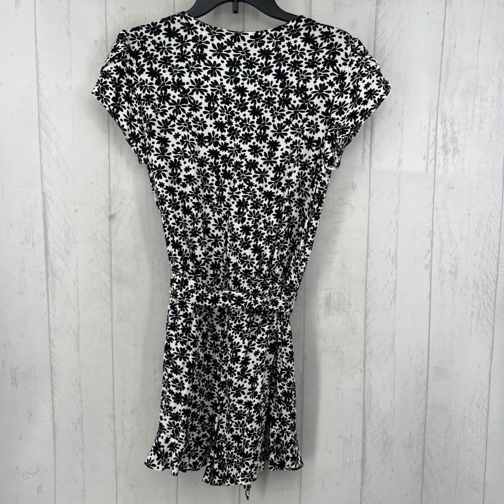 6p flo print belted crossover s/s romper