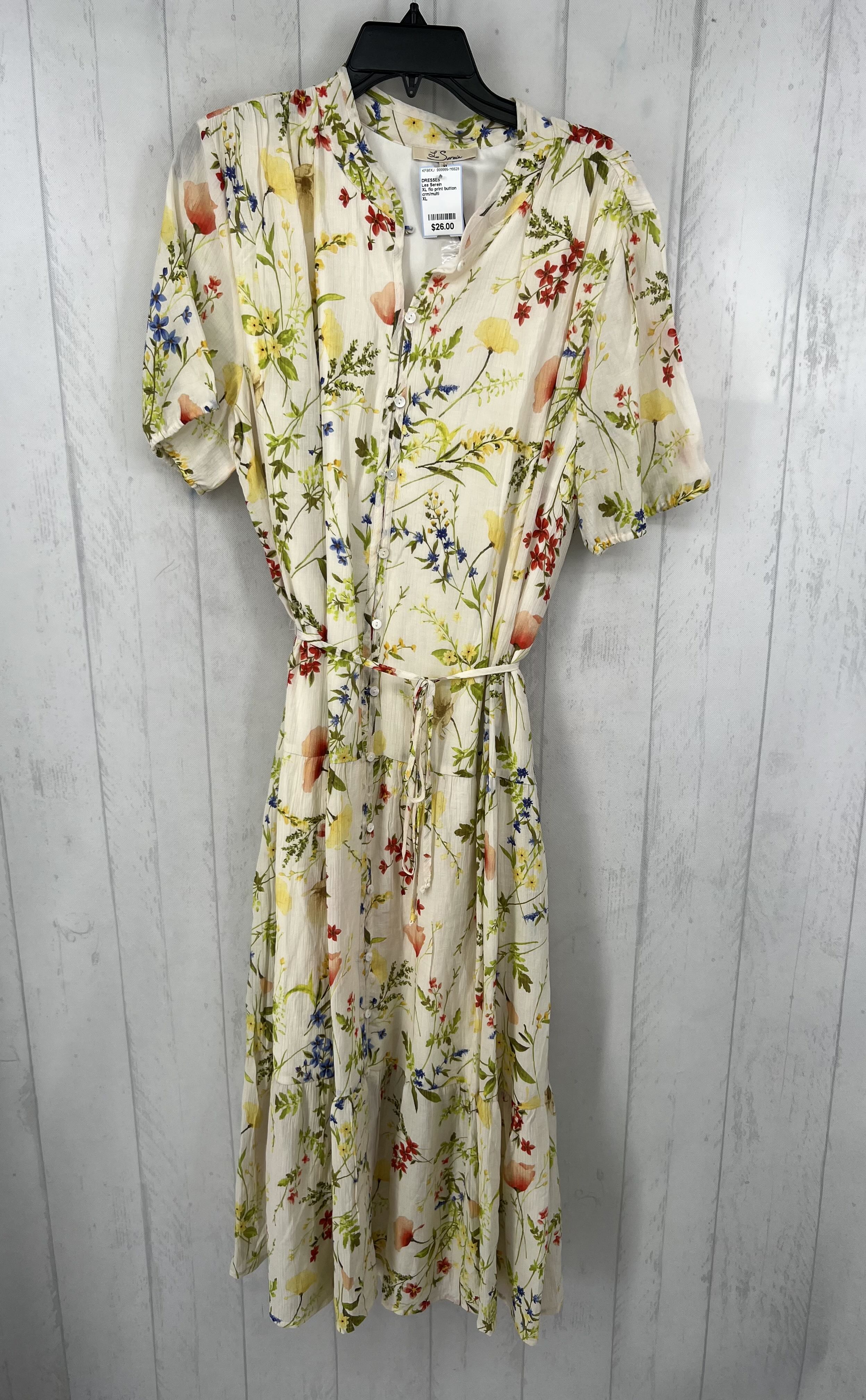 XL flo print button down s/s dress