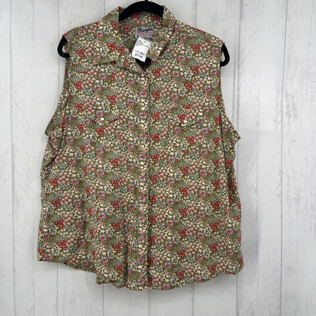 3XL flo print button down slvls top