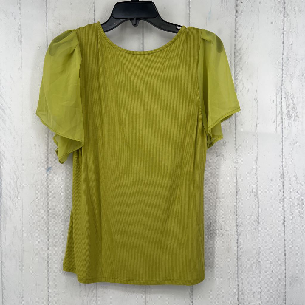 M ribbed w/ sheer flutter s/s top