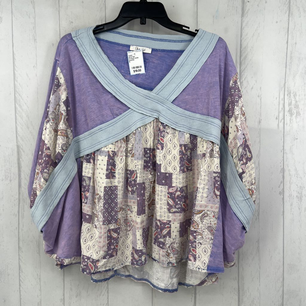 S mixed media flowy s/s top