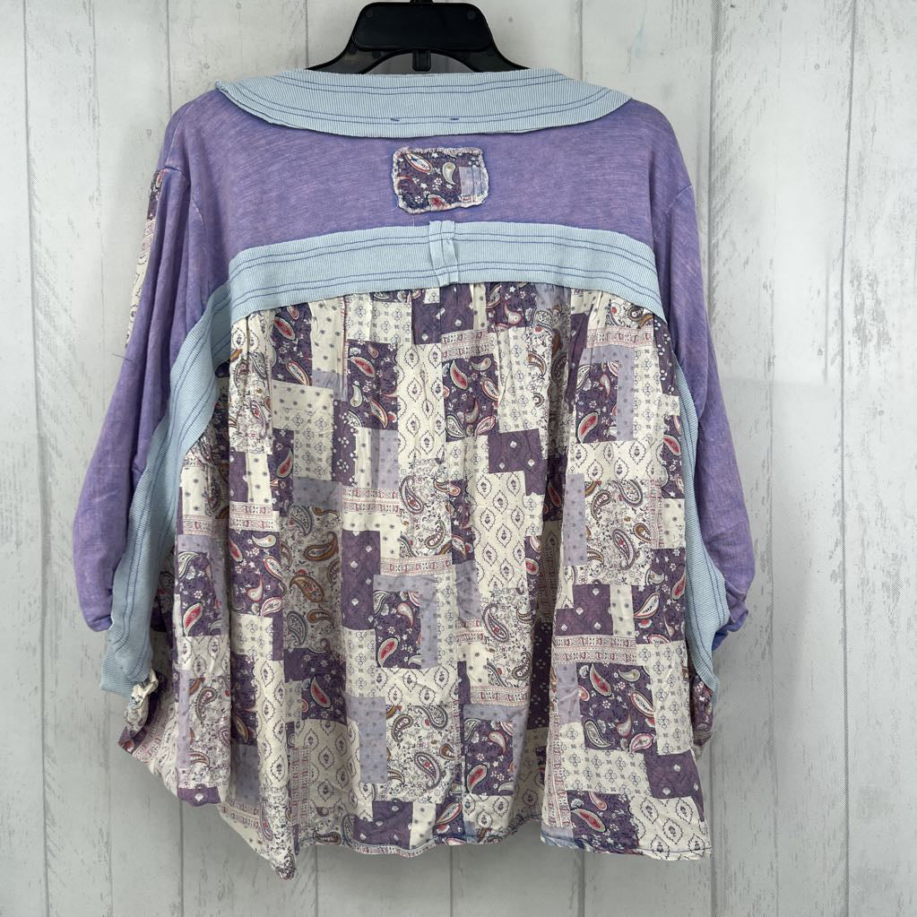 S mixed media flowy s/s top