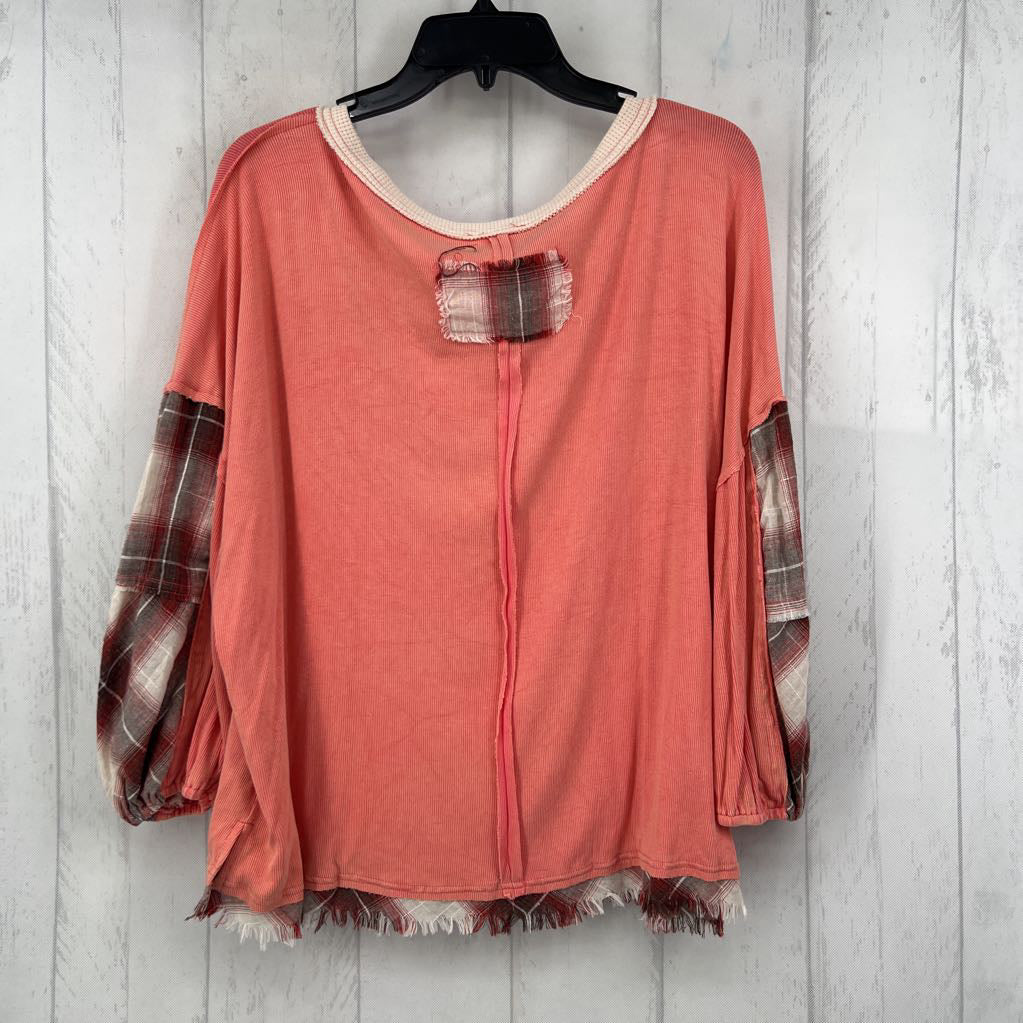 M ribbed w/plaid 1/2 button down l/s top