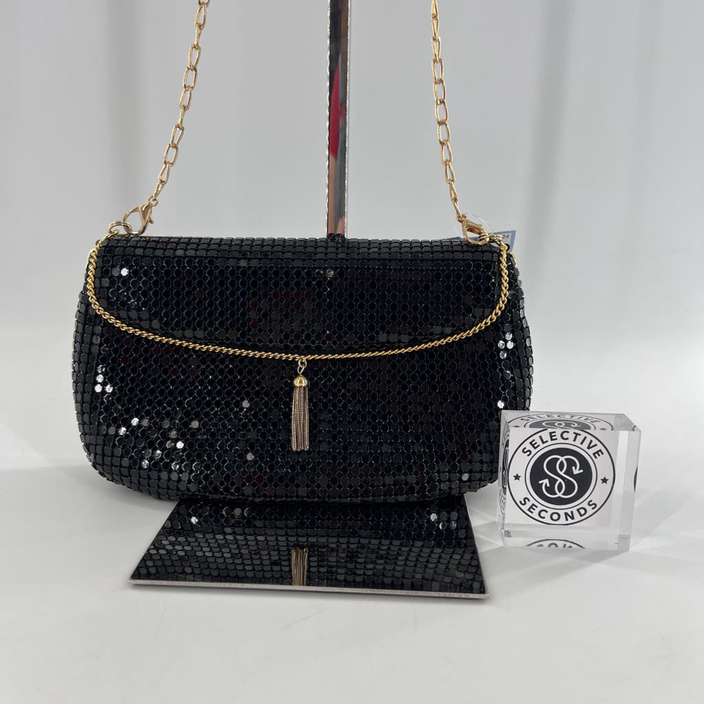 mesh gold accent & tassel clutch/crossbody