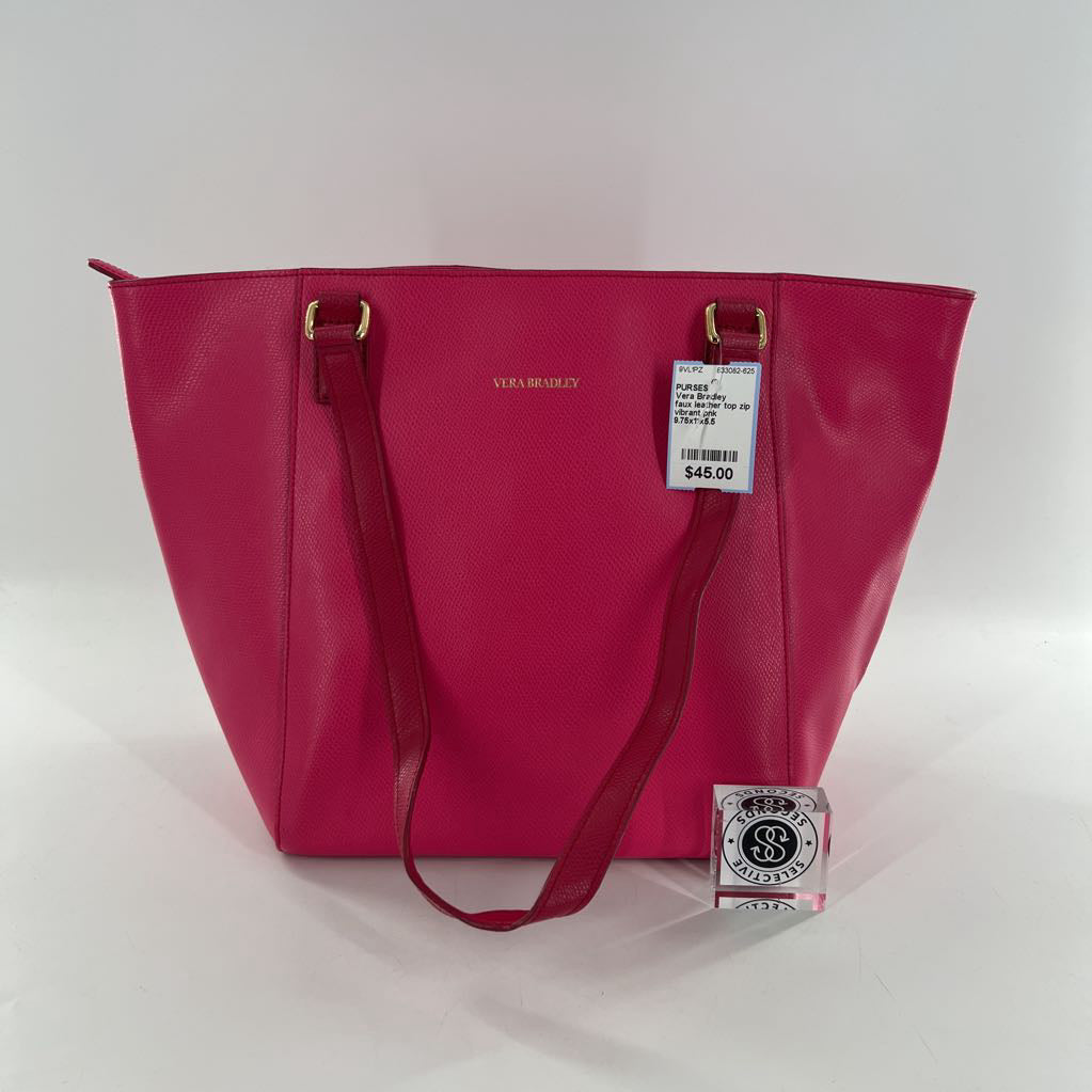 faux leather top zip tote