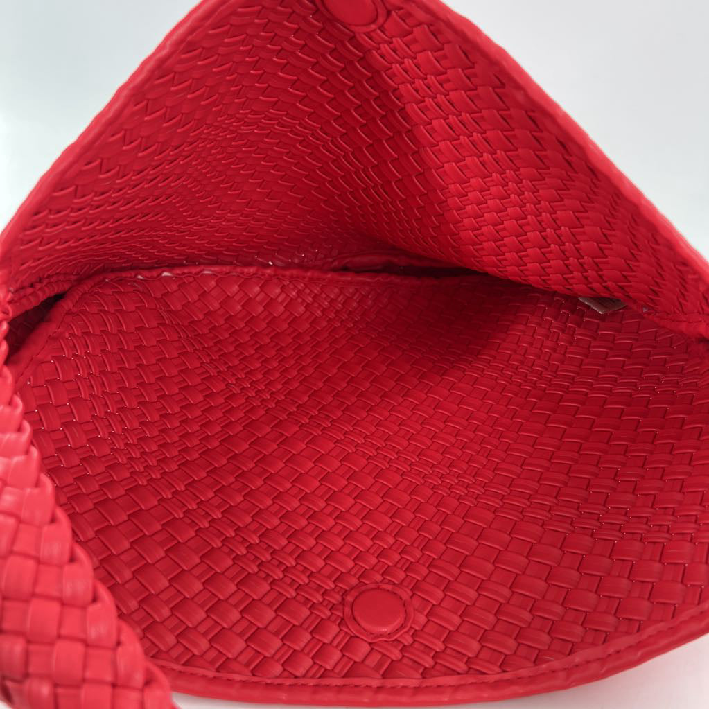 woven faux leather shoulder bag