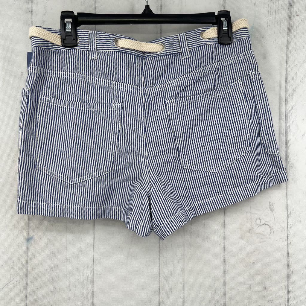 M striped denim belted shorts