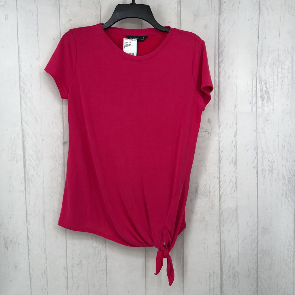 S crewneck tie front s/s top