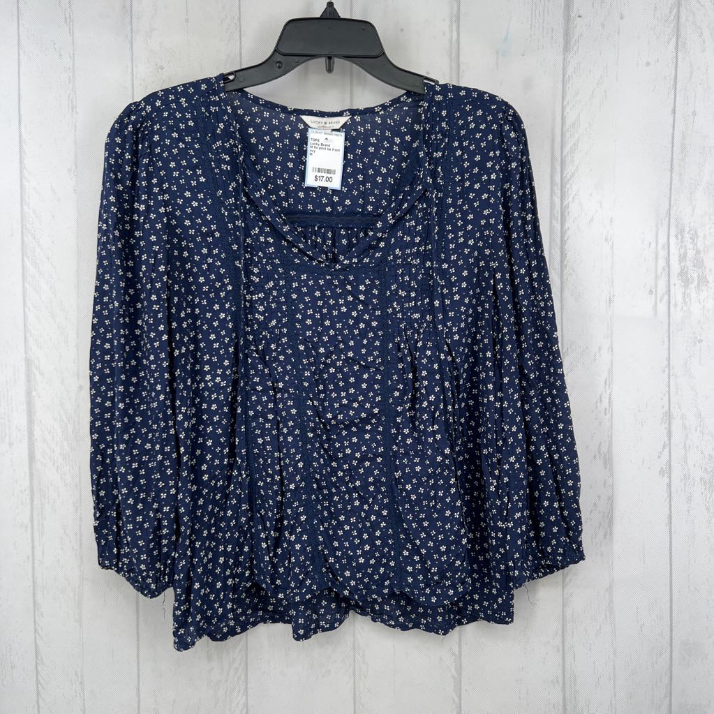 M flo print tie front 3/4 slv top
