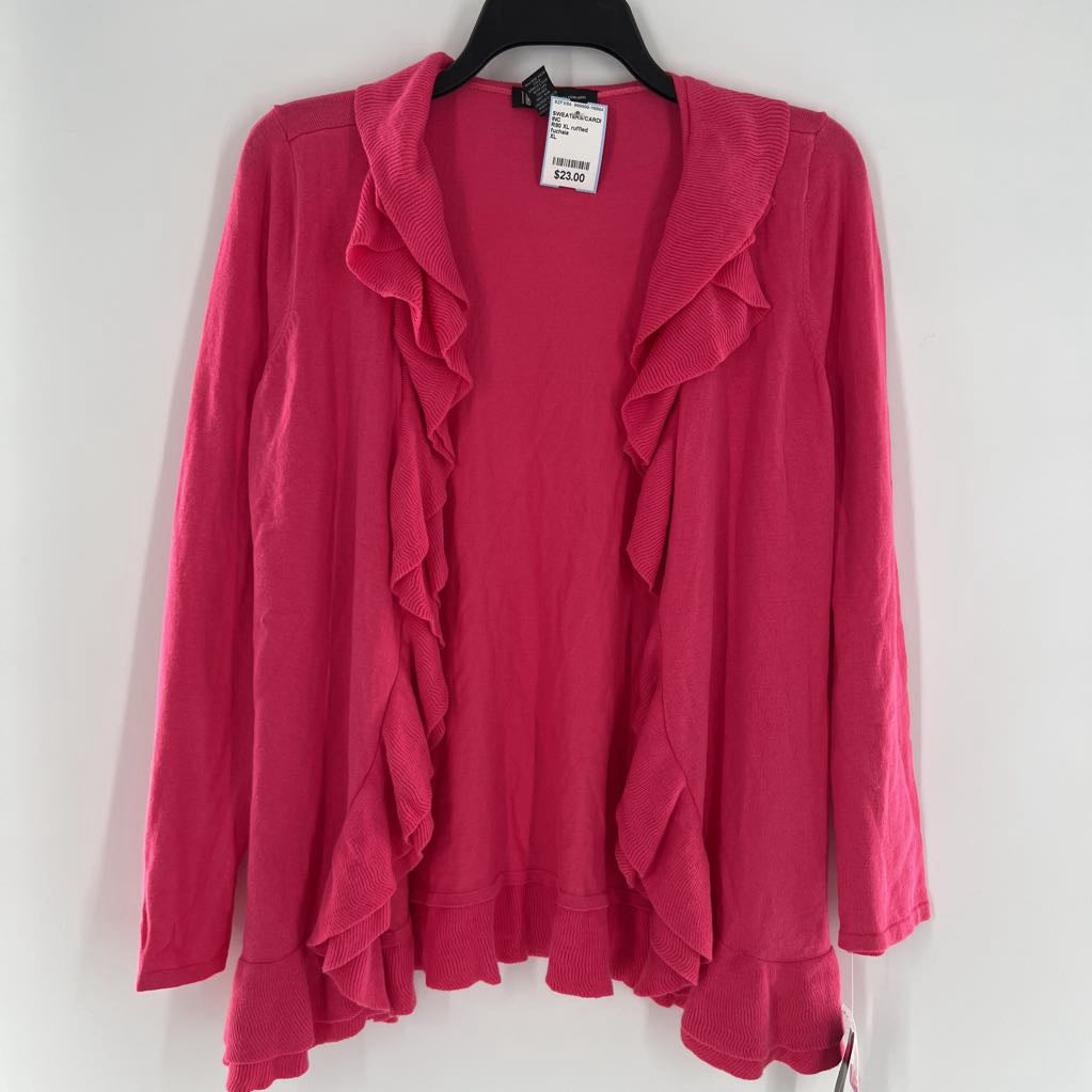 R80 XL ruffled open front cardigan