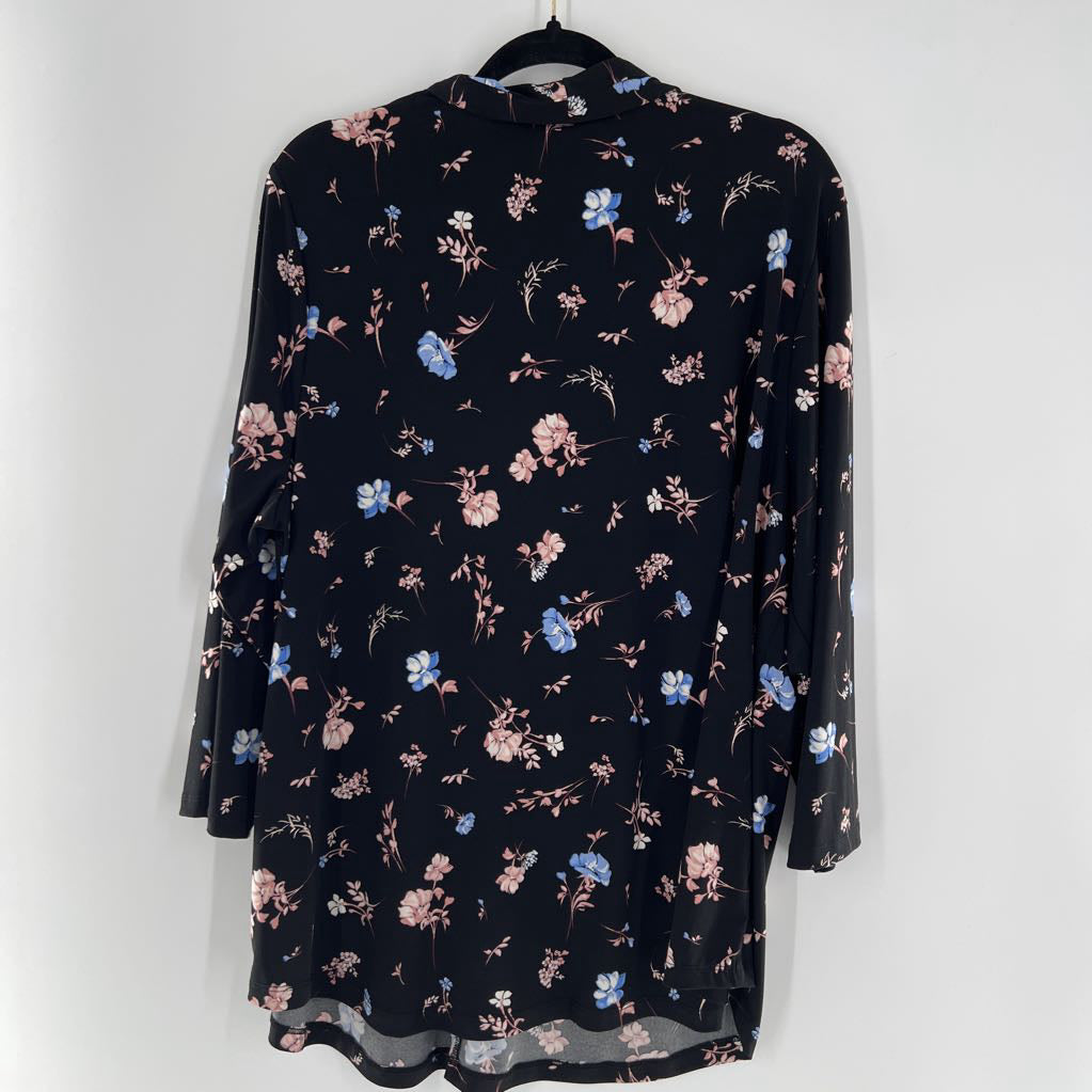 3x 3/4 slv flower print v-neck top