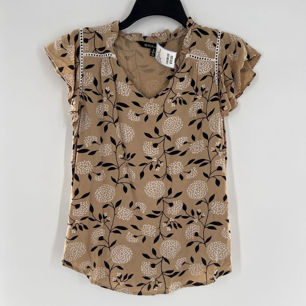 S ruffle slv flower print top