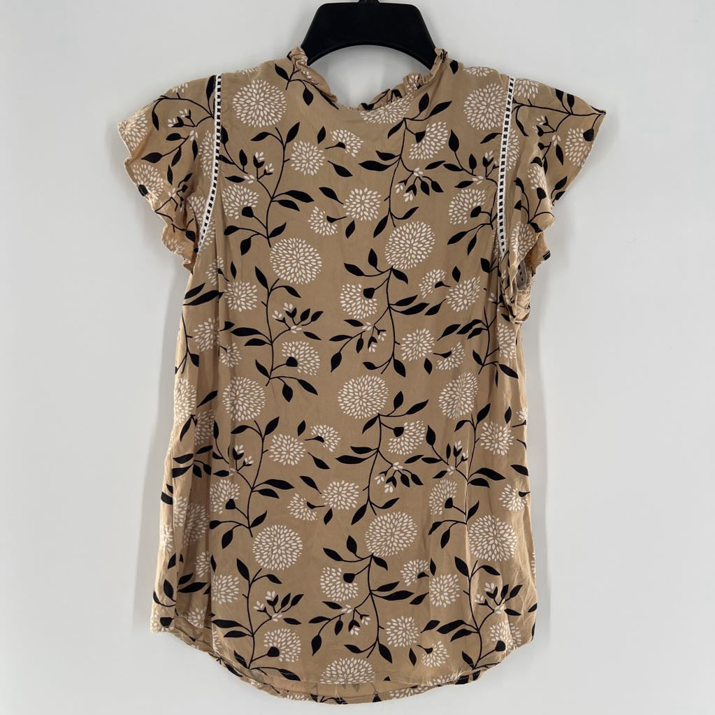 S ruffle slv flower print top
