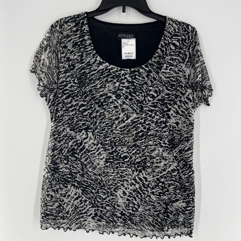 M s/s print scallop top